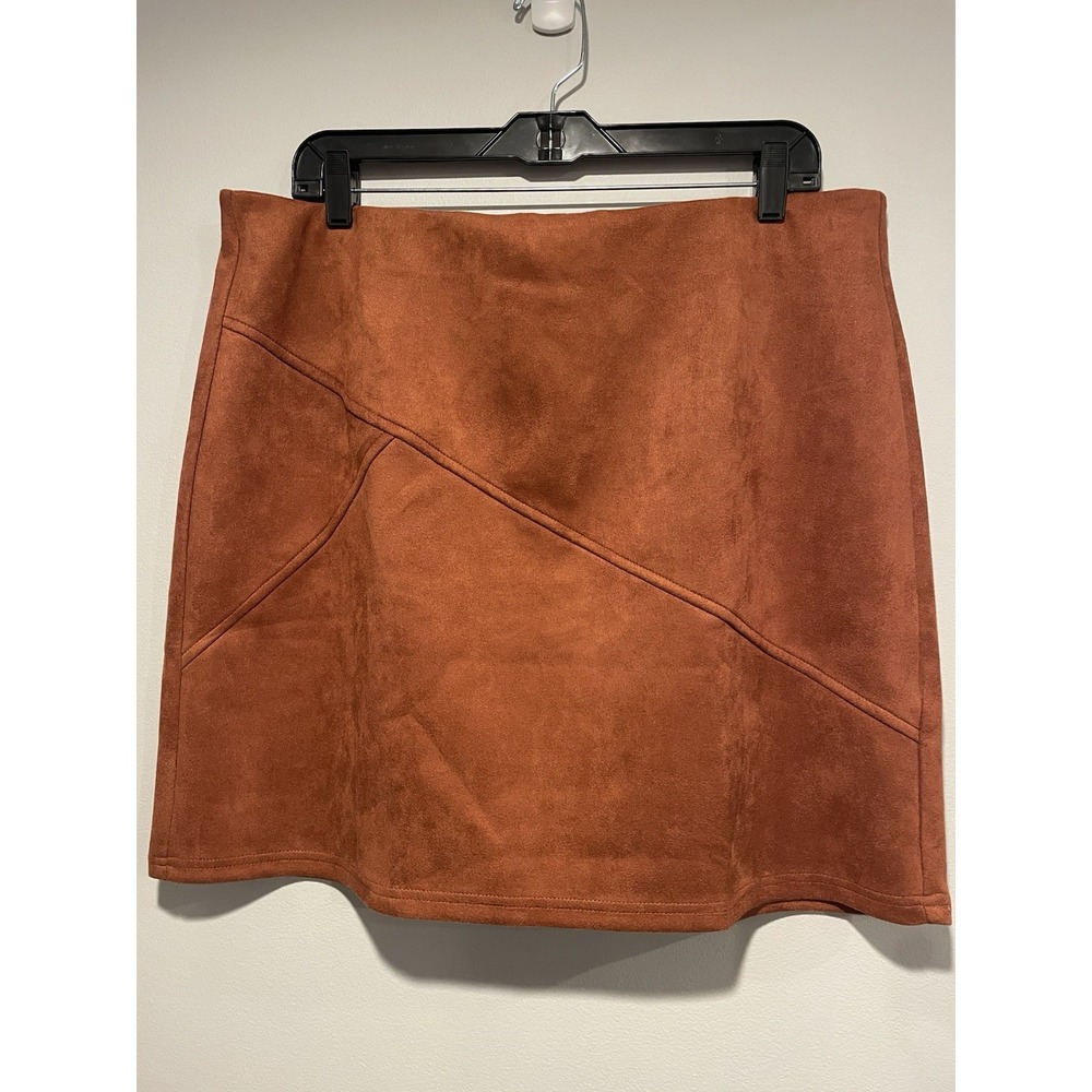 Agnes Orinda Women's Suede Mini Skirt Plus Size 1X Brown Faux Elastic Waist